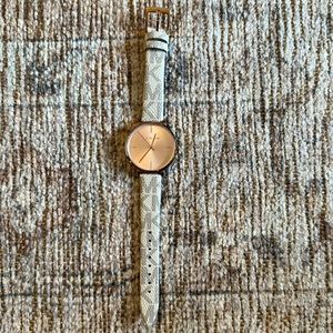 NWOT Michael Kors Jayne watch, vanilla w/ MK pattern band, rose gold, crystals